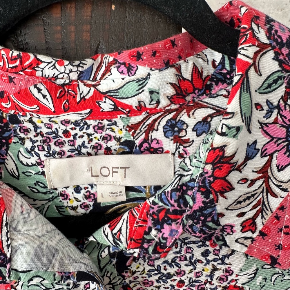Loft Mixed Print Multicolor Patchwork Button Down… - image 2